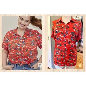 New Torrid 2 (2X)‎ Disney Lilo & Stitch Tropical Hawaiian Button Up Challis Top